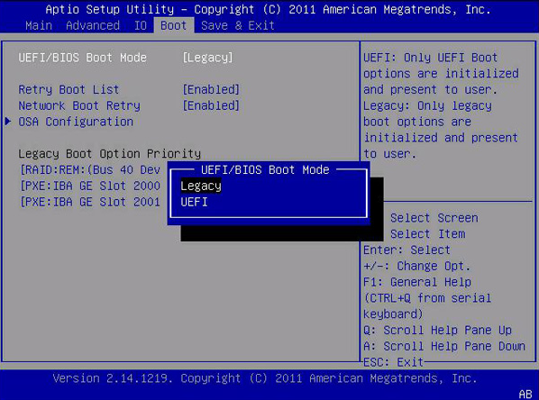 BIOSモードのBOOT設定